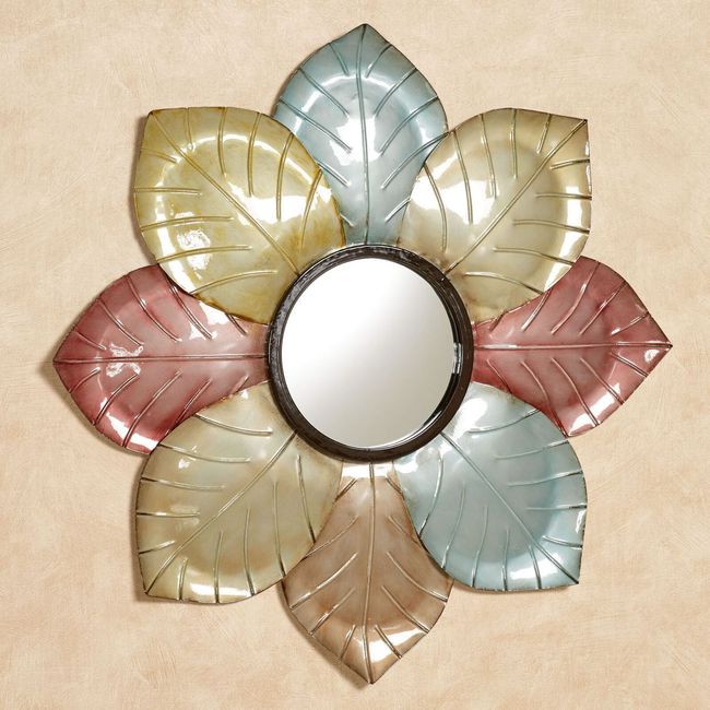 Millie Floral Petals Mirrored Metal Wall Art Mauve Aqua Sage Champagne Gold