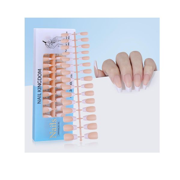 Ling & Bai French Tips Gel X Nail Tips, 240PCS Press on Nails Pre-Applied Tip Primer 3 in 1 X-Coat Tips Stick on Nail for Women Girls (Light complexion, French Short Square, One Size)