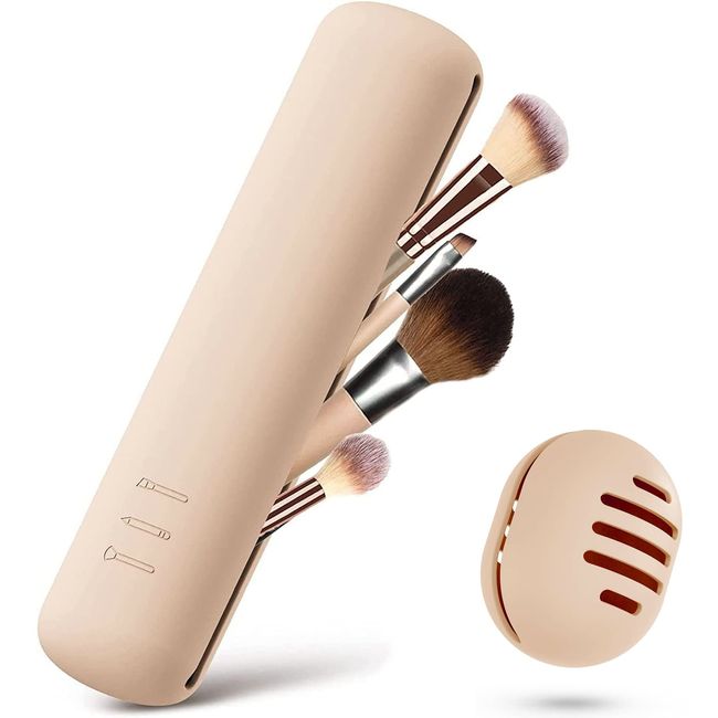 Katleay 2 Stücke Makeup Brush Holder, Silikon Makeup Pinsel Halter, Reise Make Up Pinsel Tasche, Make Up Schwammhalter, Portable Reise Make Up Pinsel Tasche, für Make Up Pinsel, Make Up Ei (Khaki)