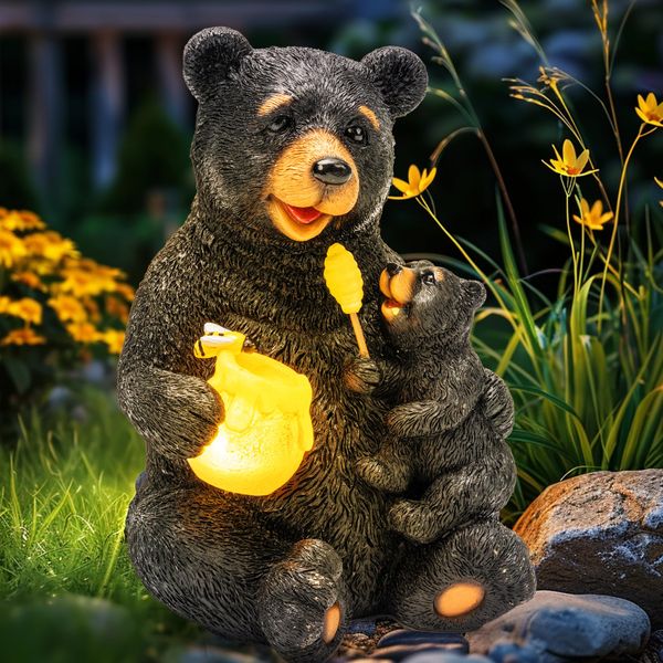 GIGALUMI Solar Garden Statues Loving Bear Figurine Lights for Outdoor, Yard, Garden Decor Unique Housewarming Gifts for Mom, Women