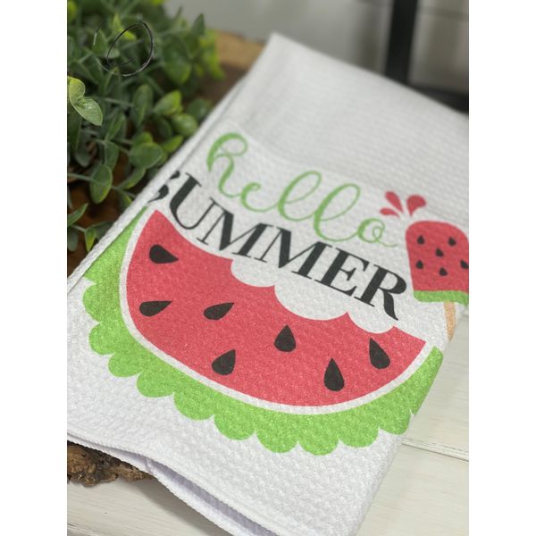 Hello Summer Watermelon Waffle Weave Tea Towel