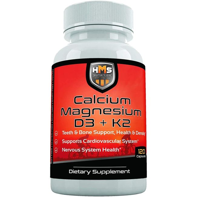 HMS Nutrition Calcium & Magnesium with Vitamins D3 &K2 - 120 Vegan Capsules