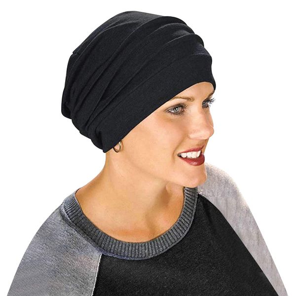 Turban-Hüte Multifunktional Kopftuch Frauen Beanie Turban Indische Schlaf Mütze Stretch Baumwolle Headwear Head Wraps Kopfbedeckung Muslimischen Schal für Alopezie Haarverlust Urlaub (Schwarz)