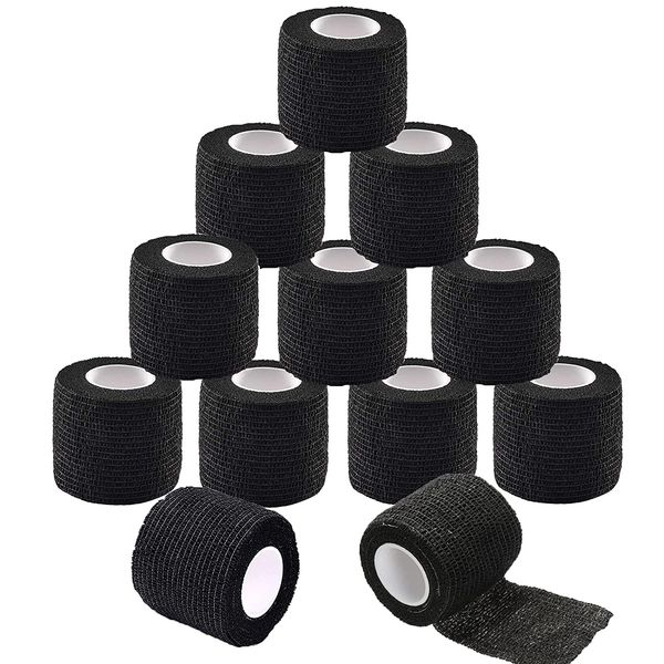 Tattoo Grip Cover Wrap - TONBAO 12pcs 2"x 5 Yards Tattoo Grip Tape Wrap, Elastic Bandage Wrap for Tattoo Machine Grip Tube Accessories, Sports Tape