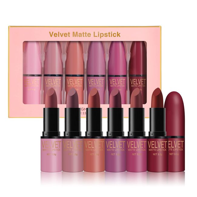 6 Colors Matte Lipstick Set Petansy Long Lasting Waterproof Velvet Lipstick Kit Velvet Smooth Lipstick Gift Set with Gift Box