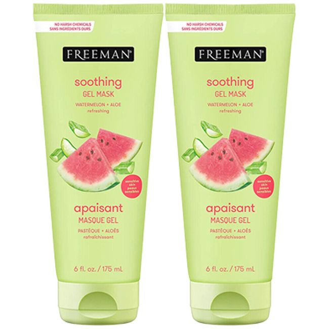 2-New FREEMAN Soothing Watermelon & Aloe Gel Facial Mask, Hydrates, Nourishes,