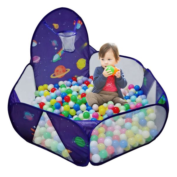 LOJETON Kids Ball Pit, Pop Up Children Play Tent, Toddler Ball Pool Baby Crawl Playpen with Basketball Hoop, Portable Toys for Girls Boys, 4 ft / 120 cm, Balls Not Included, Spaceship