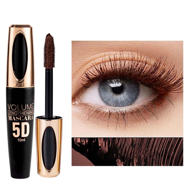 Silk Fiber Mascara, 5D Braun Wimperntusche, Fast Dry Wimperntusche Lange Wimpern, Wimperntusche Wasserfest & Wischfest, Non-clump Brown Mascara, False Lash Effect, Augen Make-Up (Braun, 10ml)