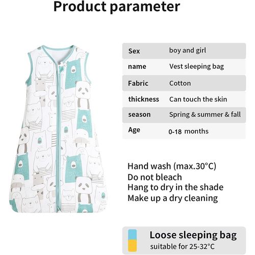 GudGmtoy Baby Sleeping Bag Hot Weather 0.5 Tog Cartoon Animal Design Cotton Baby Grow Bag Unisex Nursery Multi-Coloured Double Zip (12-18 Months)