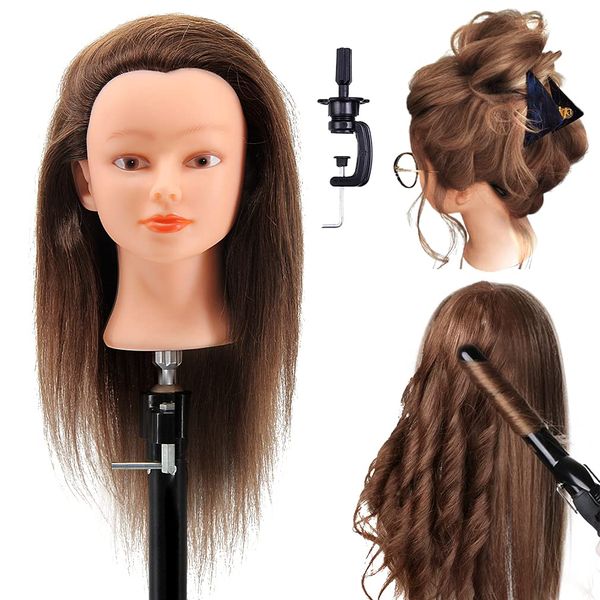 CZFY Cosmetology Mannequin Head with 100% Real Human Hair and Adjustable Stand 22-24” for Braiding Hair Styling Training Hairart Barber Hairdressing Fashion Salon Display (Blonde)