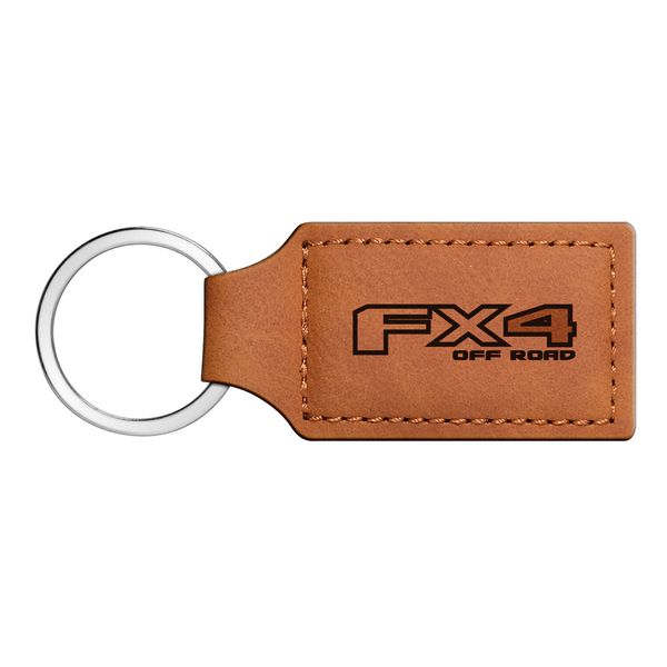 Ford F150 FX4 Off Road Rectangular Brown Leather Key Chain