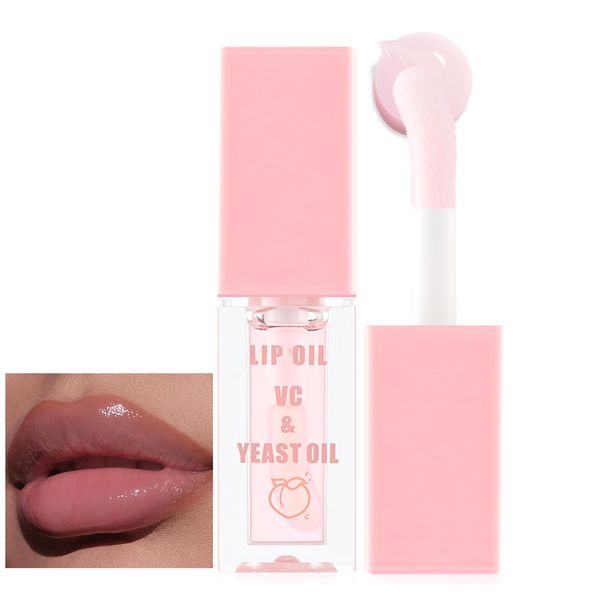 Prreal Hydrating Lip Oil, Fruit Extract Lip Oils Moisturizing Transparent Toot Lip Oil for Dry Lip, Non-Sticky Lip Glow Oil Mirror Lip Oil Gloss, Nourishing Lip Gloss Lip Care(Peach)