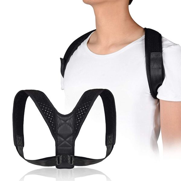 plastific Unisex Neoprene Posture Corrector Upper Back Brace for Clavicle Support, Adjustable and Breathable Providing Pain Relief from Neck, Back & Shoulder (Black - Back Posture Corrector D1)