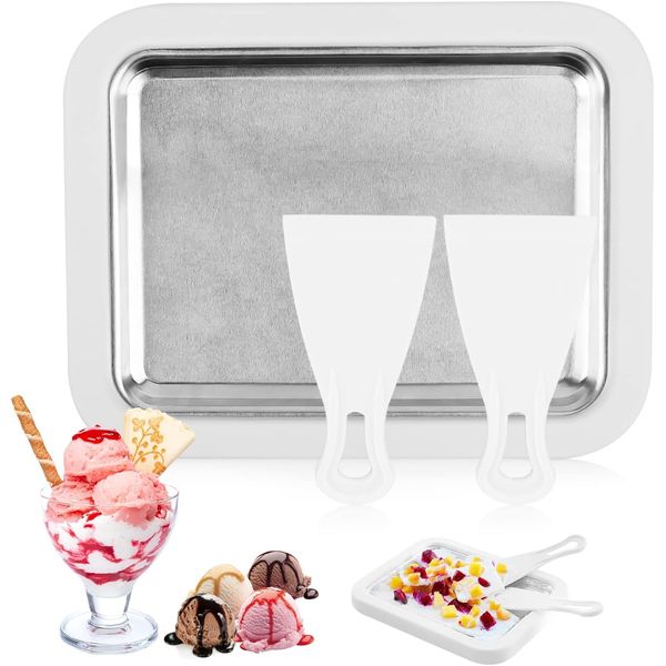 Ice Cream Roller Maker Pan, Instant Ice Cream Roll Maker with 2 Spatulas, Ice Rolls Plate for Rolling Ice Cream Machine for Homemade Rolled Cream Frozen Yogurt Gelato Sorbet