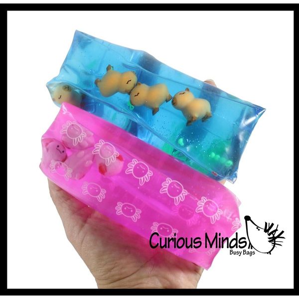 Set of 2 Animal Water Wigglers - Axolotl and Capybara Animal Water Filled Tube S