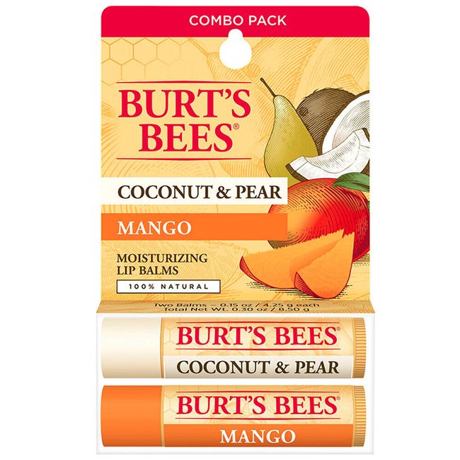 Burt's Bee Coconut & Pear / Mango Moisturizing Lip Balms Twin pack Free US Ship