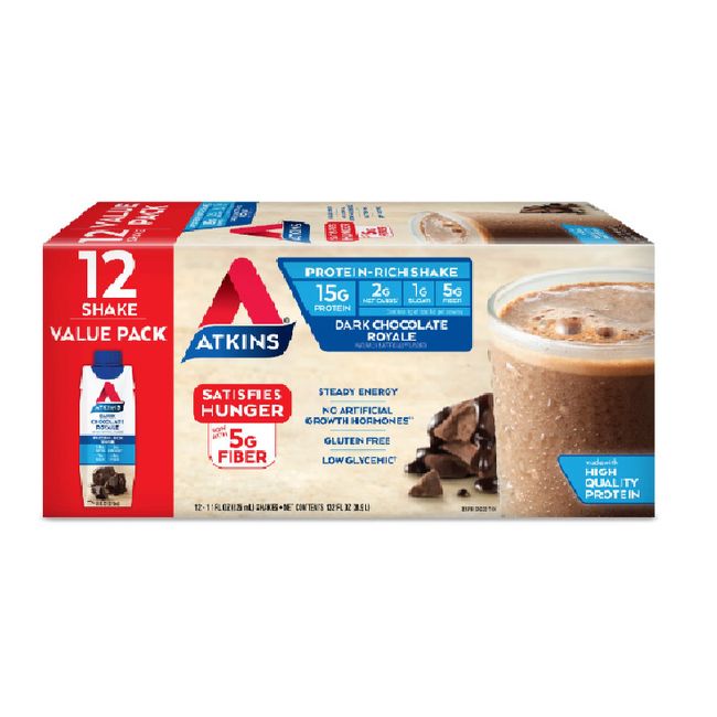 Atkins Gluten Free Protein-Rich Shake, Dark Chocolate Royale, Keto-Friendly 12pk