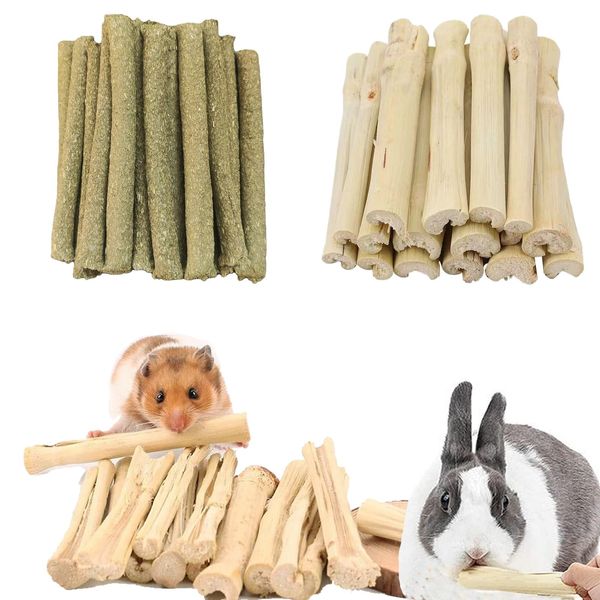 Guinea Pig Chew Toys for Teeth, Natural Timothy Hay Sticks Sweet Bamboo Sticks,Hamster Cage Accessories for Chinchilla Bunny Gerbil Rat Degu,Rabbit Treats Toys Supplies,10 oz