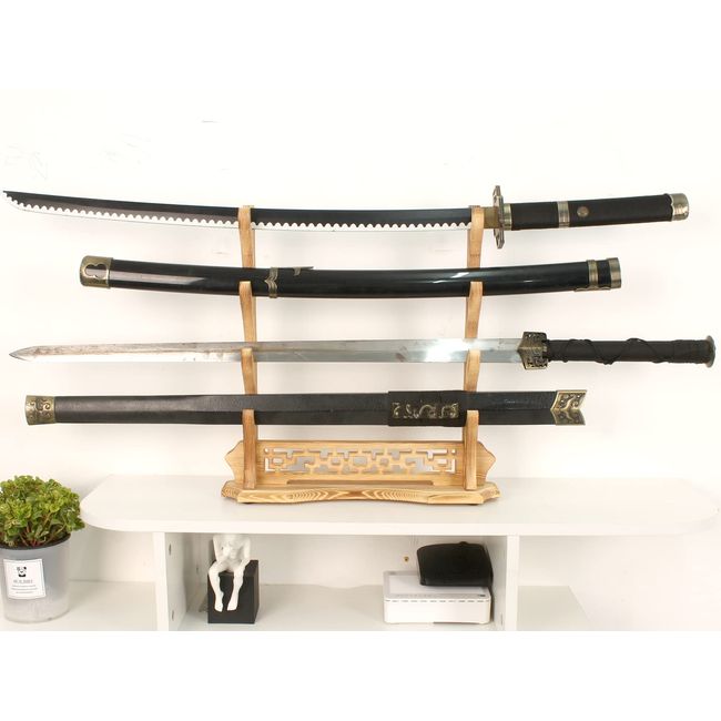 WANLIAN Schwertständer Massivholz-Tischplatte Katana Gladiator Schwertständer 4 Schicht Schwertständer Display, Ausgehöhltes und Geschnitztes Design