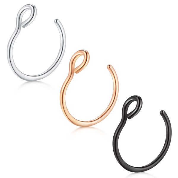 D.Bella Fake Nose Ring Hoop 20G Faux Nose Piercing Jewelry 8mm Non-Pierced Clip On Nose Hoop Rings for Faux Lip Ear Nose Ring