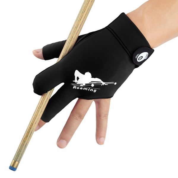 Roaming Quick-Dry Breathable Billiard Shooters Carom Pool Snooker Cue Sport Glove Fits on Left Hand (Black, L/XL)