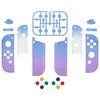 eXtremeRate DIY Replacement Shell Buttons for Nintendo Switch & Switch OLED Joycon and Strap, Glitter Gradient Translucent Bluebell Housing Wrist Strap with Buttons for Switch & Switch OLED