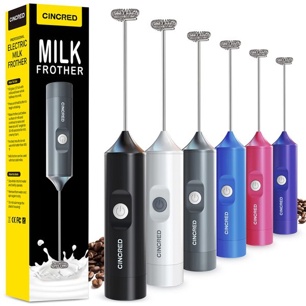 Cincred Milk Frother Electric, Battery Operated Handheld Frother for Coffee, Mini Whisk, Foam Maker and Drink Mixer for Latte, Cappuccino, Frappe, and Hot Chocolate (Gray)