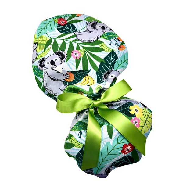 Scrub caps for women, surgical cap, Koala Bear medical OR hair covering for nurses, scrub hat with tie backs.