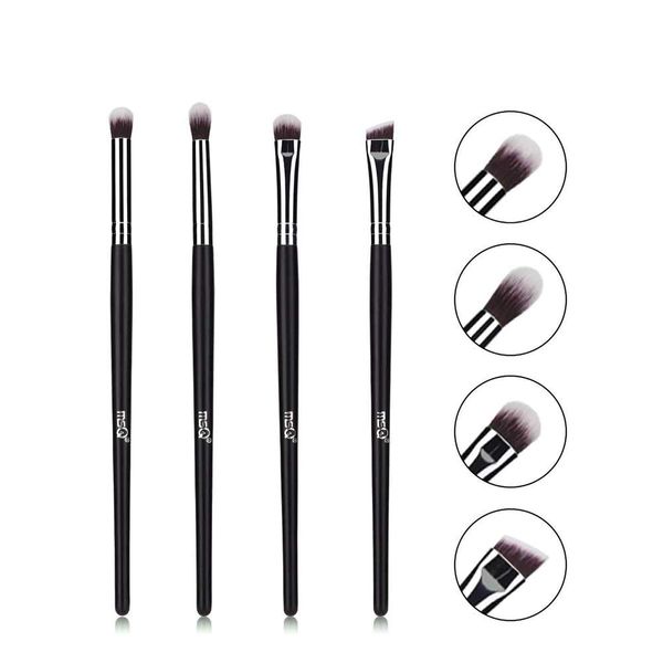 MSQ Pro Eye Brush Set 4pcs Smoky Eye Shadow Contour Kit with Soft Synthetic Hairs & Real Wood Handle for of Eyeshadow Eyebrow Makeup Cream Powder Highlighter - Black