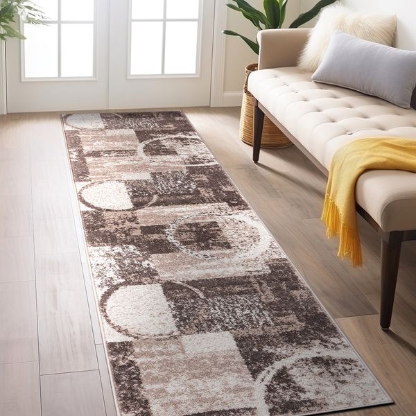 Rugshop Carpet Runners Abstract Circle Rugs for Kitchen Hallway Rug Brown 2x7