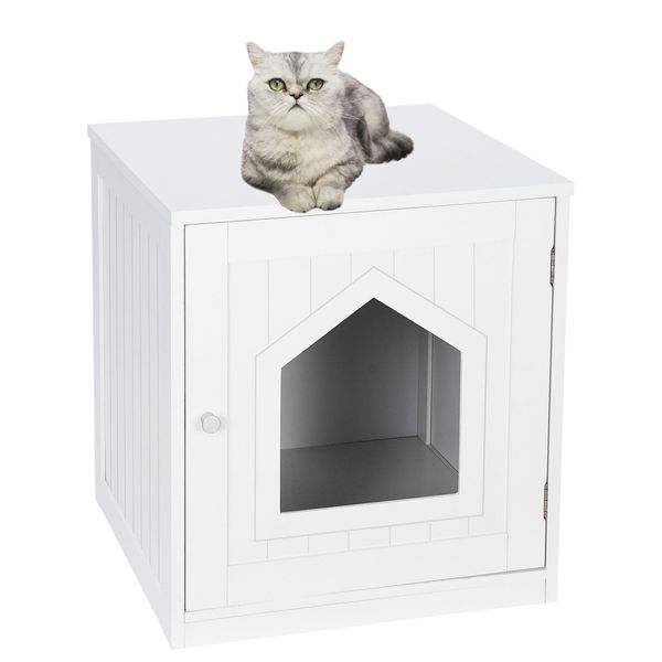 18.9" Cat Home Indoor Pet Crate Box Decorative Cat House Side Table