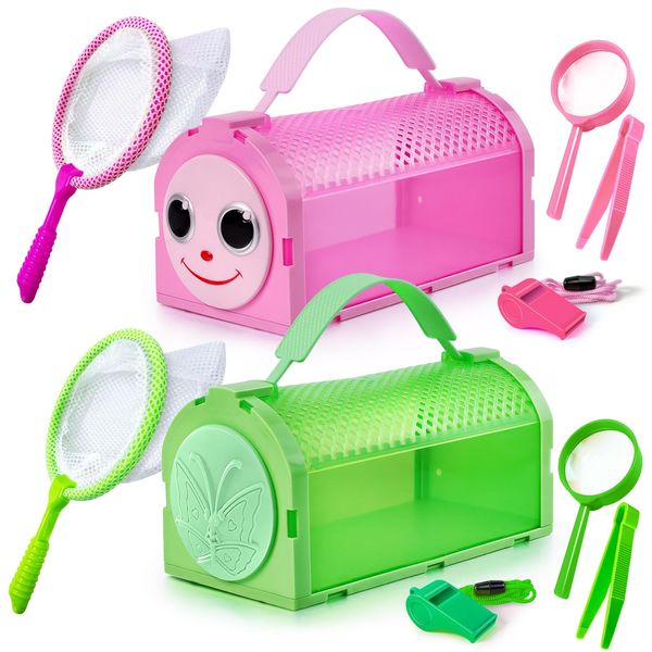 YOPINSAND Bug Catcher Kit for Kids, 10 Pcs Bug Collection Kit for Kids, Outdoor Explore Kit with 2 Pcs Bug Cage, Tweezers, Magnifying Glass, Nets and Whistles, Outdoor Toys Gift for Boys Girls 3-12