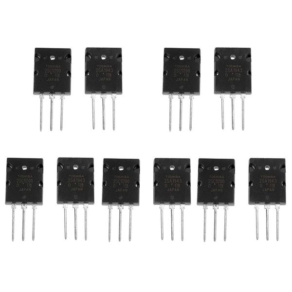Fdit 2SA1943 2SC5200 High Power Matched Audio Transistor Silicon 5 Pair 10Pcs Replacement Black