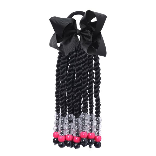 Kids Braid Ponytail Extension with Elastic Bowknot Tie Clip in Beads Braids Hair Extensions Braids Hair Extensions Wig for Children Girls Wigs with Bead Decoration Synthetic Hairpiece Black