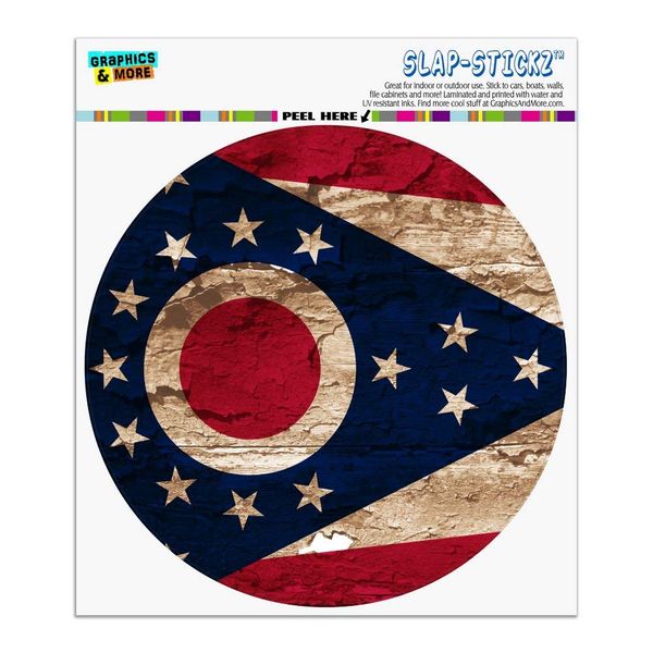 Rustic Distressed Ohio State Flag Automotive Car Window Locker Circle Bumper Sticker