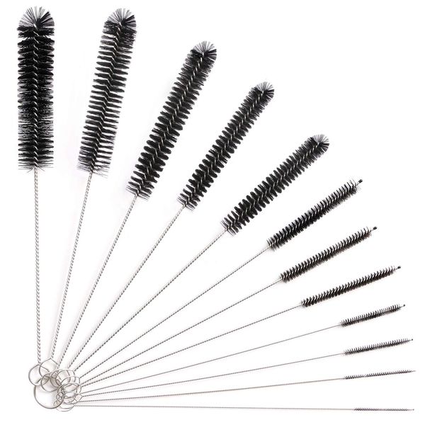 Vicloon Bottle Brush, 12 Pcs Long Bottle Cleaning Brushes, Tube Brush, Kettle Spout Brush, Straw Brush, Nylon Bottle Pipe Cleaner Set for Baby Bottle Tube Pipe Flask Straws Cleaning (Black)