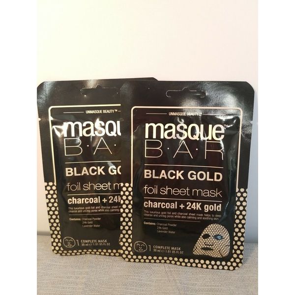 2- Unmasque Beauty Masque Bar Black Gold Foil Sheet Mask Charcoal 24k