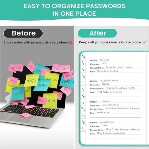 Taja Password Keeper Book with Alphabetical Tabs，Small Password Books for Seniors, Password Notebook for Internet Website Address Log in Detail - Aquamarine
