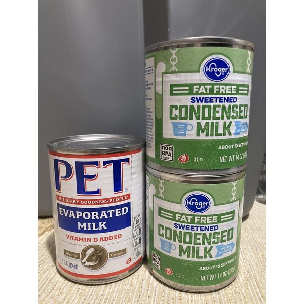 3x Cans 2 Kroger Fat Free Sweetened Condensed Milk 1 Pet Evaporated Milk Baking