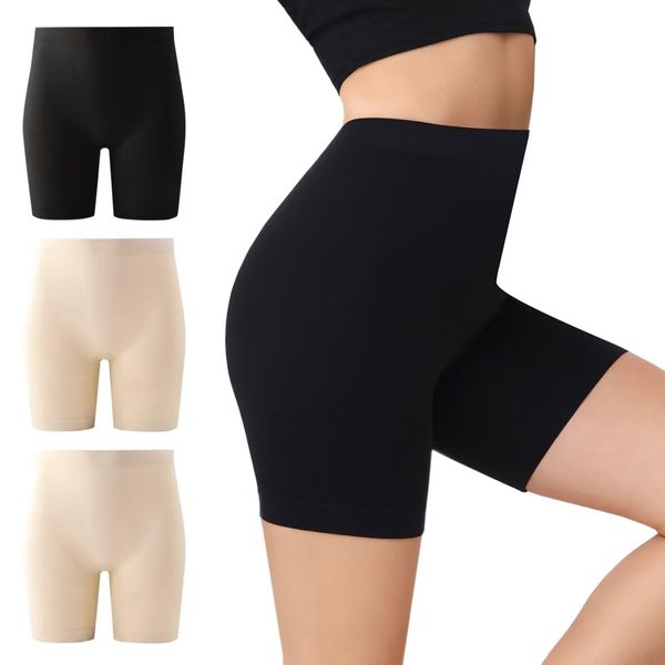 IceCony Radlerhose Damen Kurz für Kleid Baumwolle Boxershorts Leggings Kurze Sporthose Schwarz Beige Hautfarbene Blickdicht Laufhose Reibungslos Tennishose Outdoor Biker Fahrradhose S 3er Pack