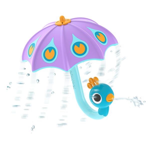 Yookidoo Baby Bath Toy (Ages 1-3) Purple Peacock Umbrella Water Sprinkler with 3 Moving Pieces (Mold Free) - Fill with Water for Bubbles, Spinning & Sprinkler Effects - Toddler Bath Time & Pool Fun