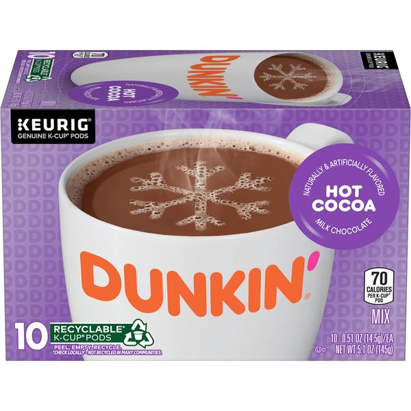 Dunkin' Milk Chocolate Hot Cocoa, 10 Keurig K-Cup Pods