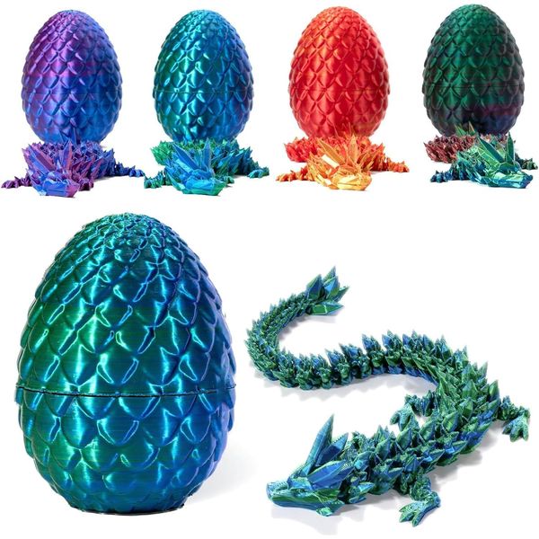 Executive Desk Toys Easter Egg, 3D Printed Dragon, 3D Dragon Eggs with Dragon Inside, Dragon Toy Dragon Egg Fidget Toy, Fidget Toys for Autism/ADHD (Laser Green)