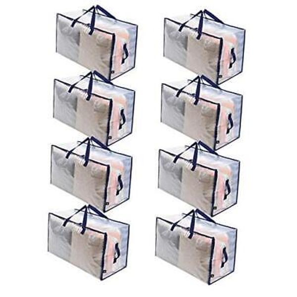 Heavy Duty Oversized Storage Bag Organizer with Strong Handles Clear -Set of 8