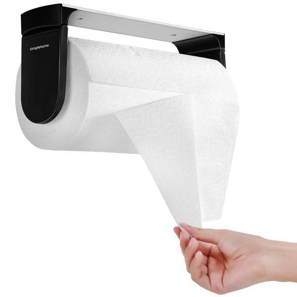 simpletome Kitchen Paper Holder Aluminum Alloy Toilet Paper Holder Single Hand Tear Refrigerator Hook Wall Hanging Hook Adjustable (Black)