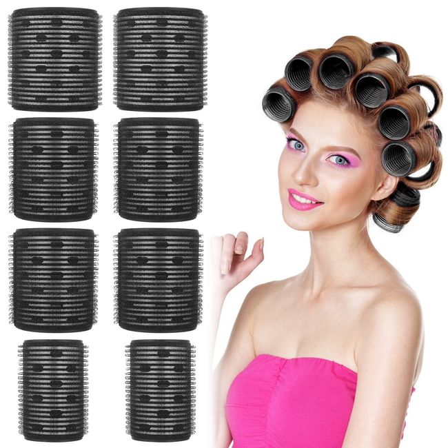 WLLHYF Ceramic Thermal Hair Rollers for Long Hair, 8Pcs Thermal Rollers for Hair Reusable Hair Roller for Short Hair Medium Hair Different Size Hair Curlers, black