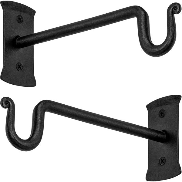 RTZEN Plant Hanger Shepards Hook 7.5" - Heavy Duty Wrought Iron Wall Decor - Indoor or Outdoor Shepherds Hook Hanging Bracket for Bird Feeders Lanterns Baskets and Wind Chimes - 2 Pack