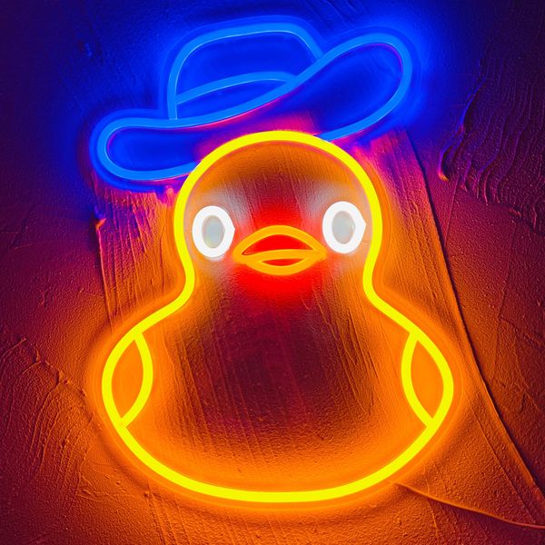 Duck Neon Sign for Kids Room Decor Yellow Duck Neon Wall Sign Business LED Neon Light for Bedroom Wall Decor Party Decoration Birthday Gift for Teen Girl Boy (Blue Cowboy Hat)