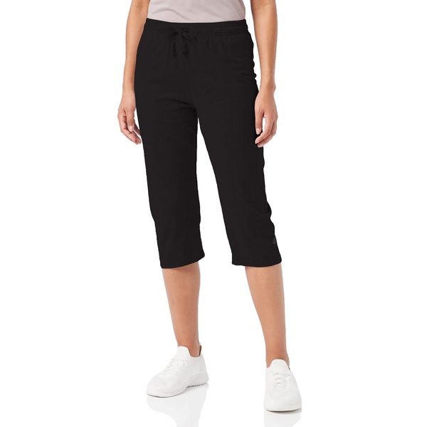 Champion Everyday Cotton, Women’s Drawstring Cropped Sweatpants, Capri Pants, 18", Black, X-Large