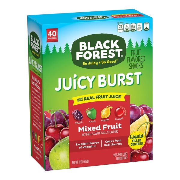 Black Forest Juicy Burst Fruit Snacks, Mixed Fruit Flavors, 0.8 Ounce Pouches (40 Count)